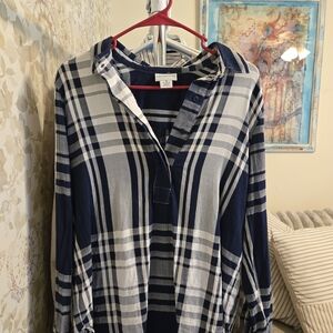 Liz Claiborne Navy and White Plaid Shirt